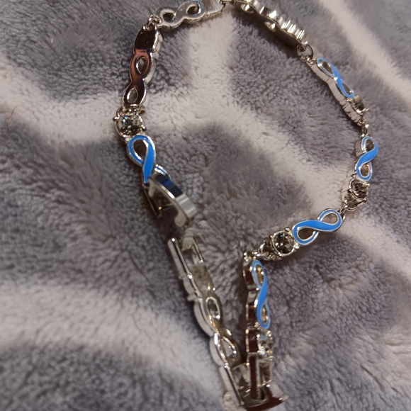 Blue enamel and crystal infinity bracelet. - Picture 2 of 14